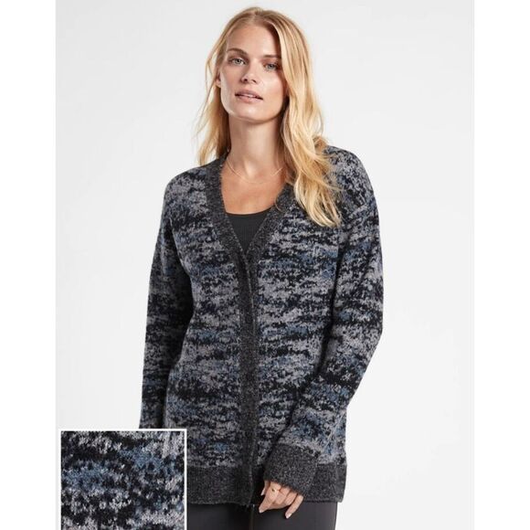 Athleta Cardigan Merino Wool Blend size XXS Fog Camo Cool Button Front Gray Blue - Picture 1 of 12